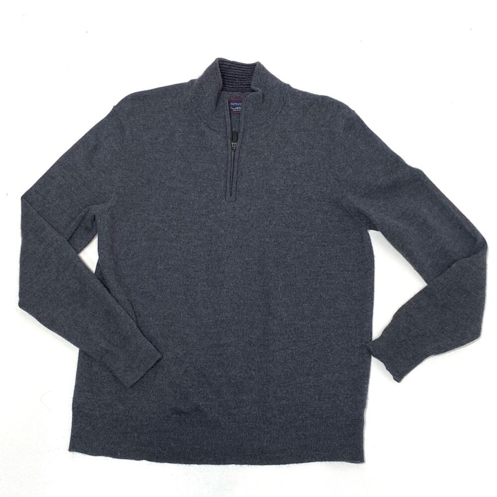 Untuckit Performance Quarter Zip Merino Wool Pullover Sweater Gray L